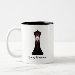 Caneca De Café Em Dois Tons Rainha de Xadrez Preta / Nome Personalizado