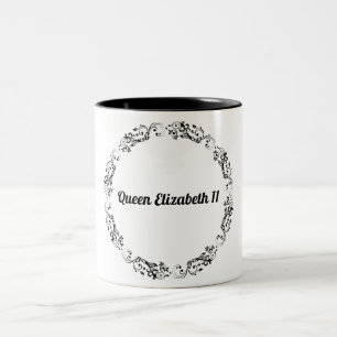 Caneca De Café Em Dois Tons Rainha Elizabeth 11 Preto e Branco