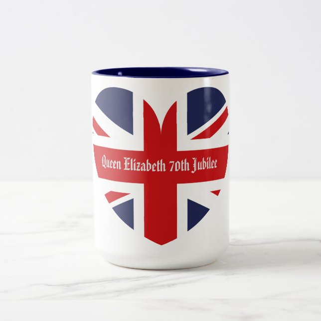 Caneca De Café Em Dois Tons Rainha Elizabeth 70 Jubilee  (Centro)