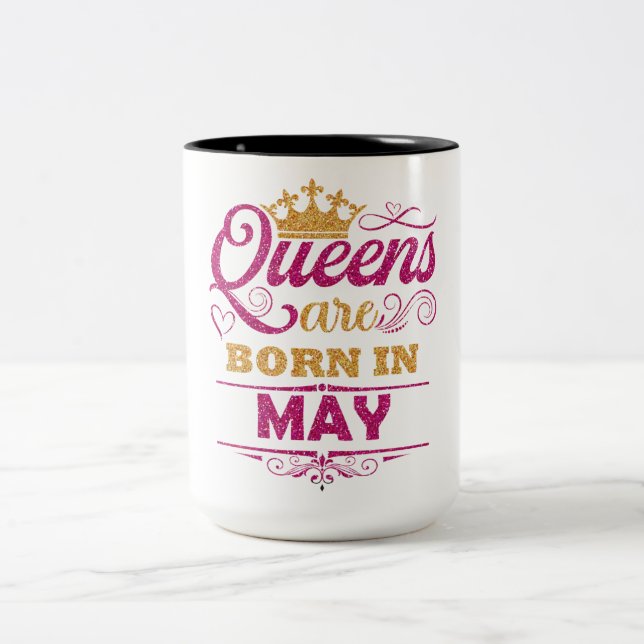 Caneca De Café Em Dois Tons Rainhas Nascem Em Maio Caneca  (Centro)