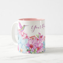 Ramal floral azul rosa com pássaro