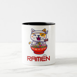 Caneca De Café Em Dois Tons Ramen Cat Kawaii Anime Cat Ramen Lover Kawaii