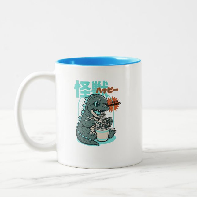 Caneca De Café Em Dois Tons Ramen de dinossauro (Esquerda)