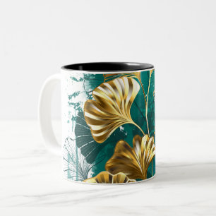 Caneca De Café Em Dois Tons Ramificação com Ouro deixa Ginko Biloba