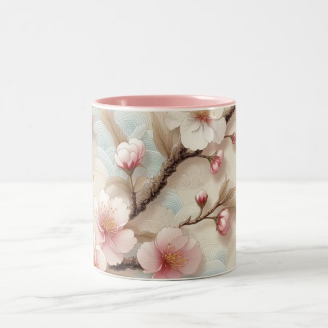Caneca De Café Em Dois Tons Ramificações do Flor da Maçã (Centro)