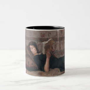 Caneca De Café Em Dois Tons Rapariga lendo um livro (reformulando em um mergul