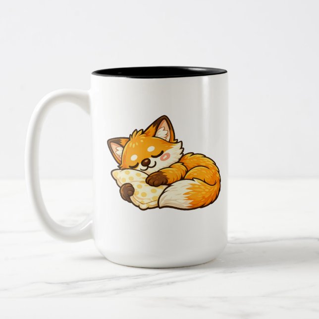 Caneca De Café Em Dois Tons Rapariga Raposa Adormecida Fofo (Esquerda)