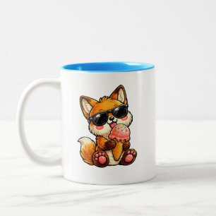 Caneca De Café Em Dois Tons Rapariga Raposa Comendo Sorvete Com Óculos De Sol
