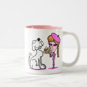 Caneca De Café Em Dois Tons rapariga retrô e cão de estimação, rapariga re