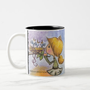 Caneca De Café Em Dois Tons Rapariga Vê Pacote de Aves-Precioso