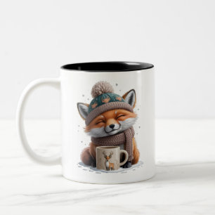 Caneca De Café Em Dois Tons Raposa Aconchegante Temporada de Inverno Animal Ca