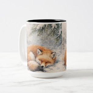 Caneca De Café Em Dois Tons raposa adormecida ilustração de raposa de invern