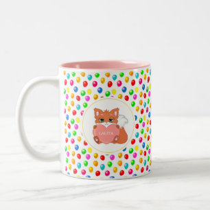 Caneca De Café Em Dois Tons Raposa & Balões Festivos Multicoloridos Personaliz