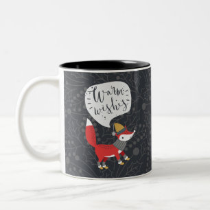 Caneca De Café Em Dois Tons Raposa de Natal giro Raposa Ilustrada Fox Art Cute