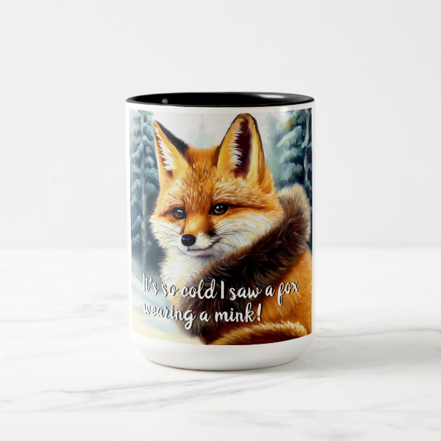 Caneca De Café Em Dois Tons Raposa Engraçada na Véspera de Ano Novo (Centro)