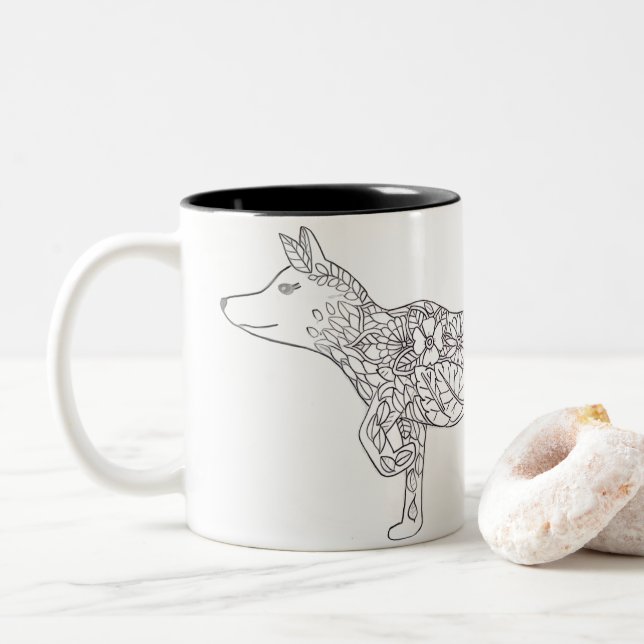 Caneca De Café Em Dois Tons Raposa Flor (Com Donut)