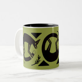 Caneca De Café Em Dois Tons Raposas e flores antigas em caneca verde