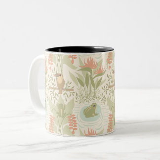 Caneca De Café Em Dois Tons Rãs e Pássaros Suaves da Selva