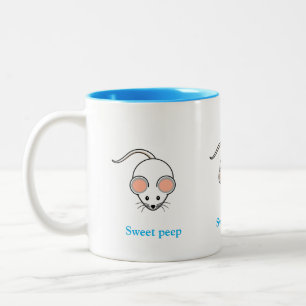 Caneca De Café Em Dois Tons Rato branco fofo & caligrafia turquesa