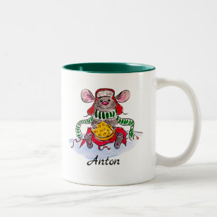 Caneca De Café Em Dois Tons Rato de Queijo de Natal Personalizado