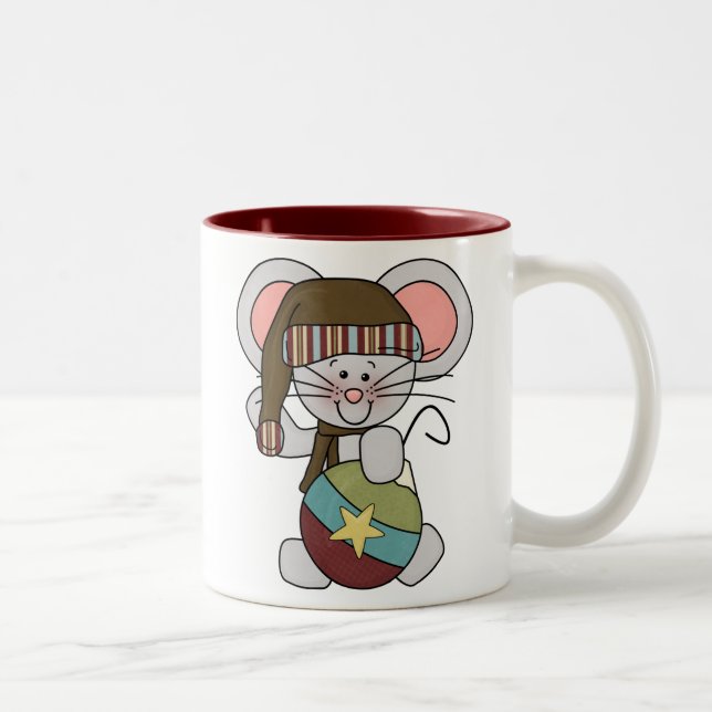 Caneca De Café Em Dois Tons Rato do Natal com ornamento (Direita)
