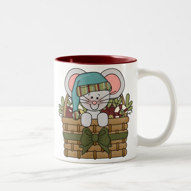 Caneca De Café Em Dois Tons Rato do Natal na cesta (Direita)