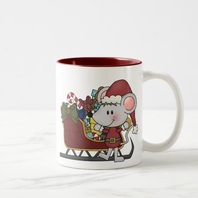 Caneca De Café Em Dois Tons Rato do papai noel com trenó (Direita)