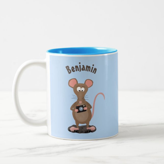 Caneca De Café Em Dois Tons Rato engraçado com ilustração de desenho animado c (Esquerda)