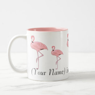 Caneca De Café Em Dois Tons Rebanho de Flamingos Rosa Nome Personalizado