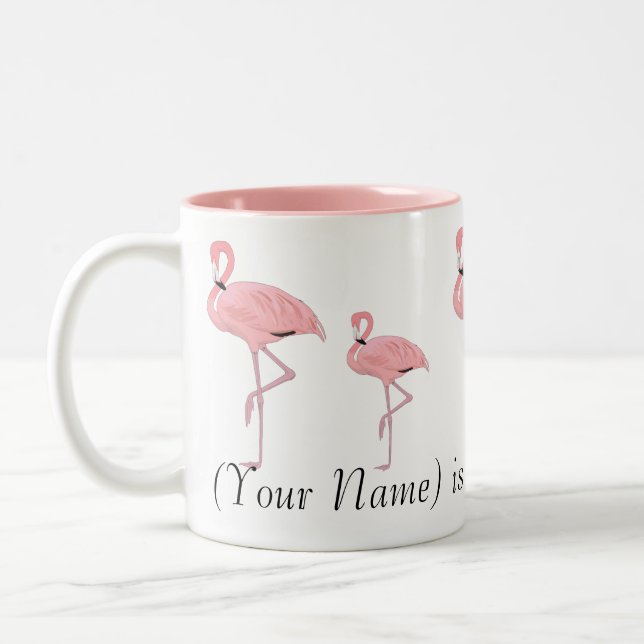 Caneca De Café Em Dois Tons Rebanho de Flamingos Rosa Nome Personalizado (Esquerda)
