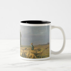 Caneca De Café Em Dois Tons Rebanho dos carneiros em uma paisagem