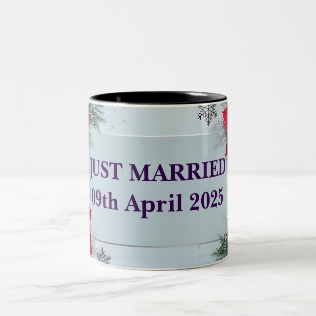 Caneca De Café Em Dois Tons Recem casados personalizável com dois tons de cane (Centro)