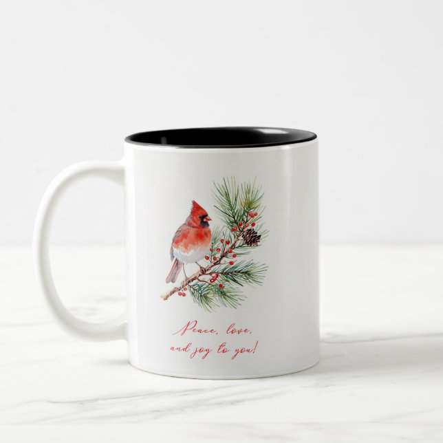 Caneca De Café Em Dois Tons Red Bird Cardinal Pata de Natal (Esquerda)
