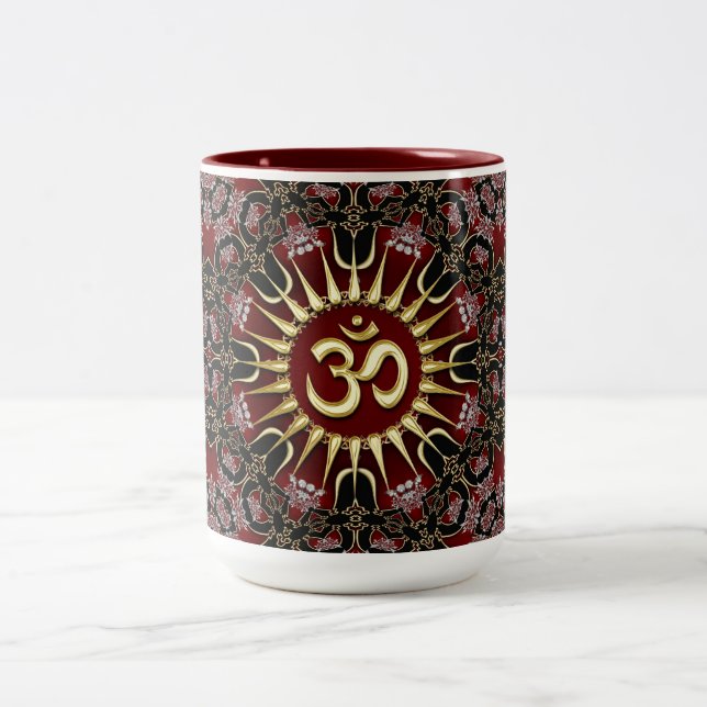 Caneca De Café Em Dois Tons Red Black Dourado OM Courage Energy Mandala (Centro)