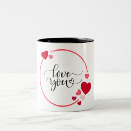 Caneca De Café Em Dois Tons Red Black Illustrated Love You Dia de os namorados