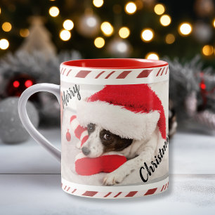 Caneca De Café Em Dois Tons Red Candy Cane Stripe Puppy Dog Foto