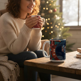 Caneca De Café Em Dois Tons Red Christmas Mug with Custom Photo Festive
