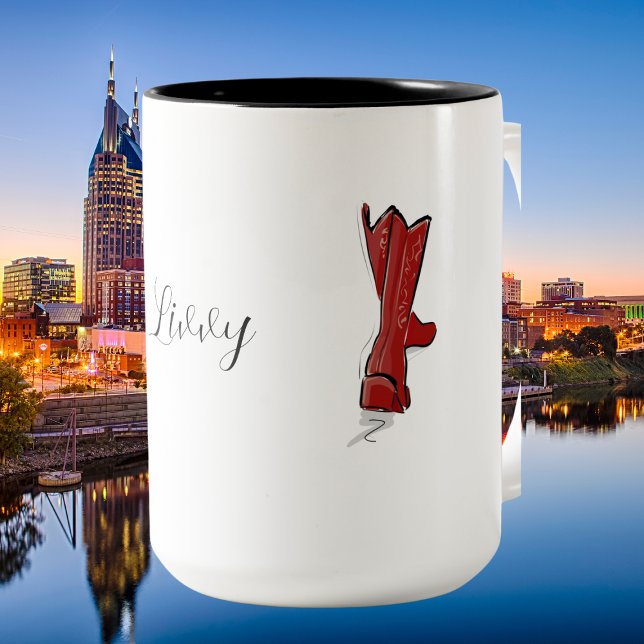 Caneca De Café Em Dois Tons Red Cowboy Boots - Script de País Personalizado (Criador carregado)