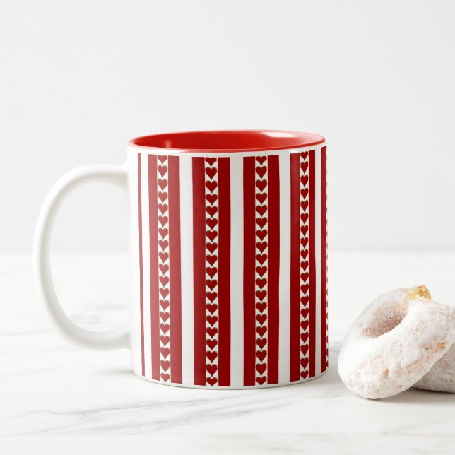 Caneca De Café Em Dois Tons Red Dourado Hearts Mug (Com Donut)