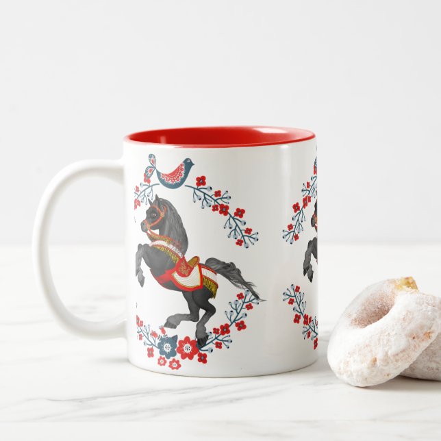 Caneca De Café Em Dois Tons Red Floral Horse Mug (Com Donut)
