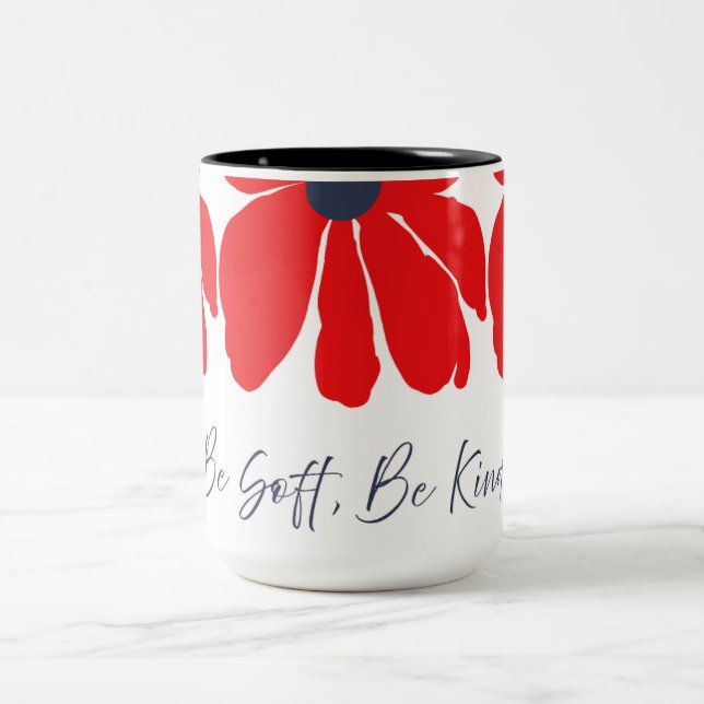 Caneca De Café Em Dois Tons Red Floral Pattern Mug (Centro)