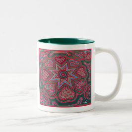Caneca De Café Em Dois Tons Red Folk Art Hearts