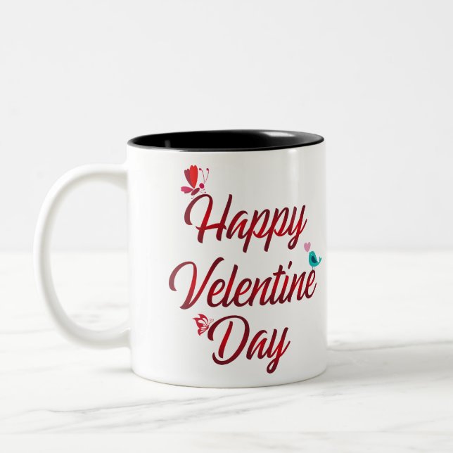 Caneca De Café Em Dois Tons Red Happy Valentines Day (Esquerda)