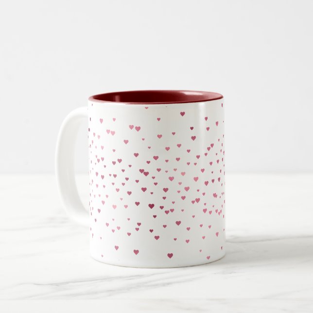 Caneca De Café Em Dois Tons Red Hearts Confetti (Frente Esquerda)
