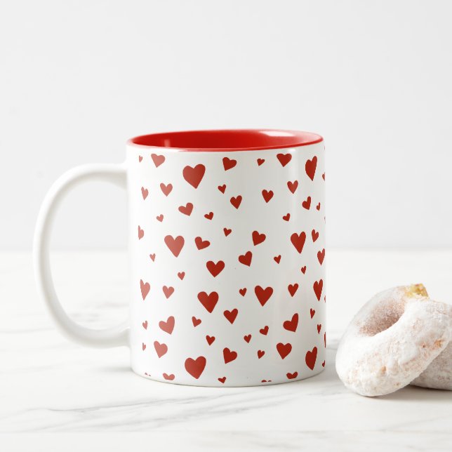 Caneca De Café Em Dois Tons Red Hearts Mug (Com Donut)