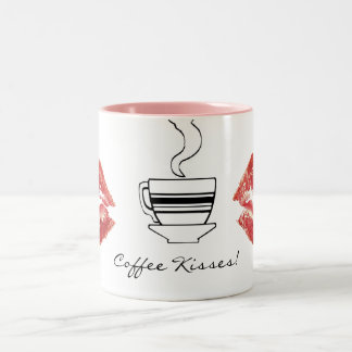 Caneca De Café Em Dois Tons Red Lipstick Café Kisses Diversão Drinkware Mug