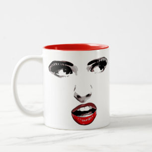 Caneca De Café Em Dois Tons Red Lipstick Dark Eyed Woman maquilhagem Beleza Ar