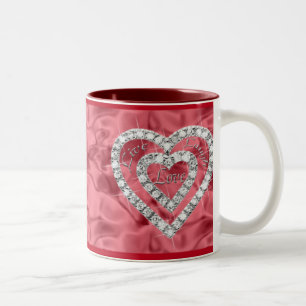 Caneca De Café Em Dois Tons Red Live Laugh Love Diamond Heart Mug