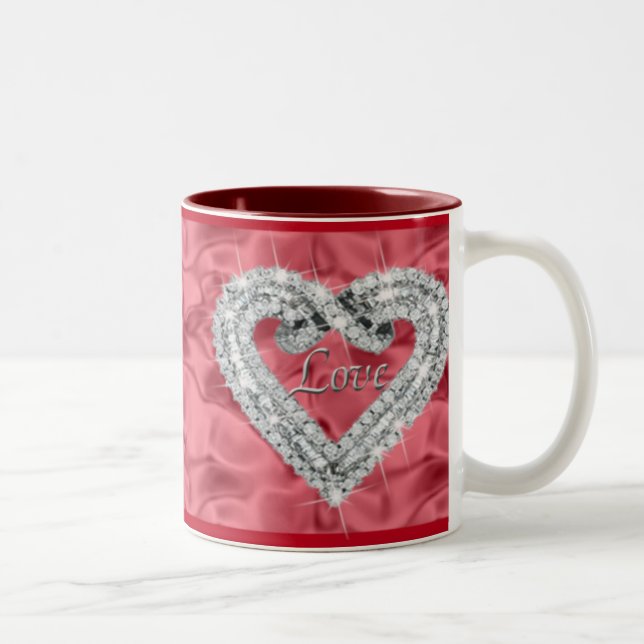 Caneca De Café Em Dois Tons Red Love Diamond Heart Mug (Direita)