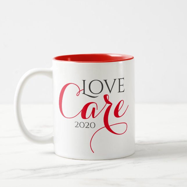 Caneca De Café Em Dois Tons Red Quarantine Love and Care Mug (Esquerda)